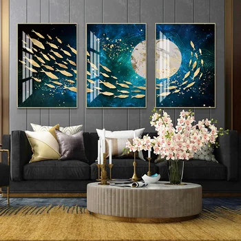 Группа глубоководных рыб Креативная 5D картина Абстрактная картина из хрустального фарфора Художественное украшение стен гостиной Домашний декор