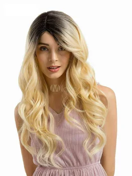 Парики из смеси человеческих волос, Новые модные Великолепные женские Длинные Волнистые парики из натуральных блондинов