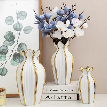 Простая керамическая ваза в скандинавском стиле, современные гальванические украшения, креативный свет, роскошная цветочная композиция для гостиной ручной работы, домашняя